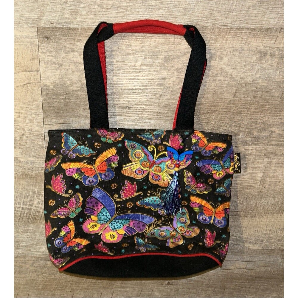 Laurel Burch Butterflies Canvas Tote Bag Colorful Whimsical Shoulder Handbag